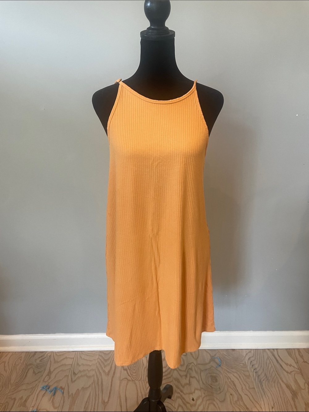 Sleeveless Ribbed summer beach Dress in peach color small